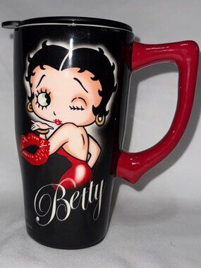 2007 Betty Boop Travel Tall Coffee Mug with Lid "What's A Girl Gotta Do!" #4057